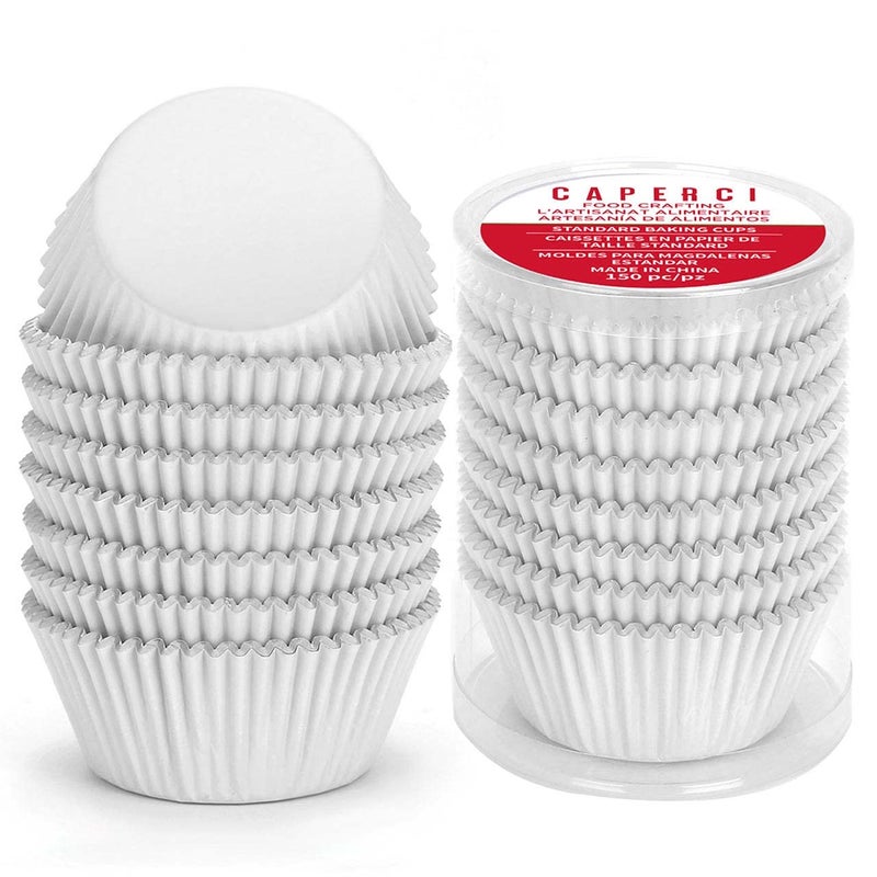 Caperci White Foil Cupcake Liners Standard Muffin Wrappers 150-Pack - Premium Greaseproof & Sturdy Cupcake Papers for Baking - Image 1